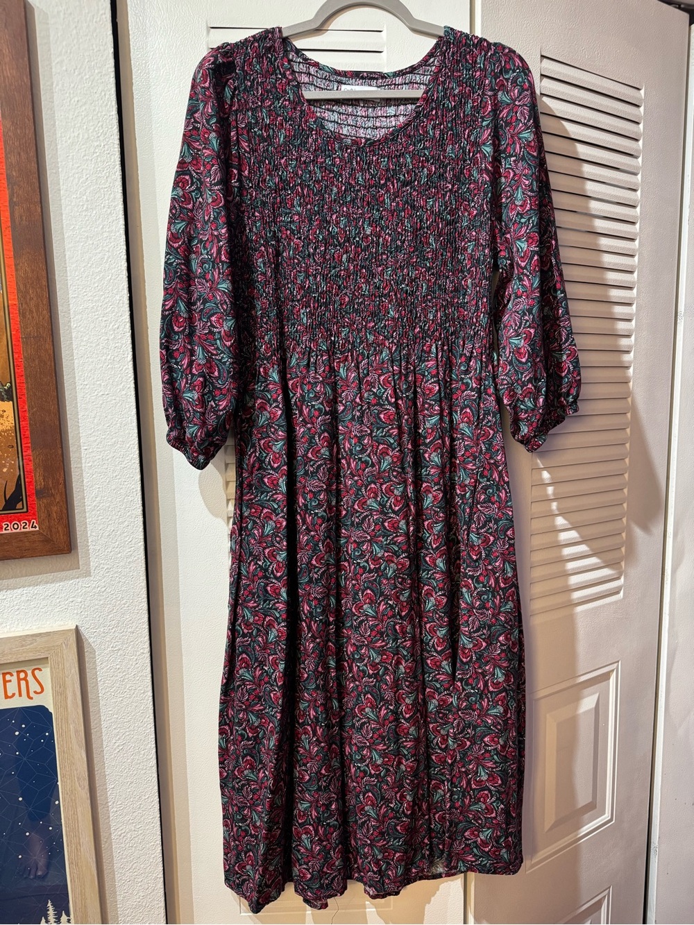 croft & barrow Black Maxi Dress with Pink and Teal Floral Print